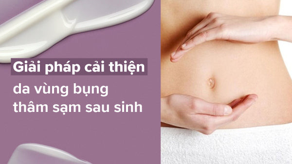 Người mẹ sau sinh đang tìm kiếm giải pháp làm mờ vết thâm ở vùng bụng, thể hiện mong muốn cải thiện làn da sau sinh