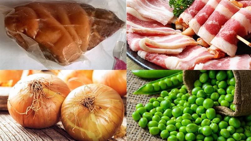 Nguyên liệu chuẩn bị cho món súp đậu Hà Lan cho bé