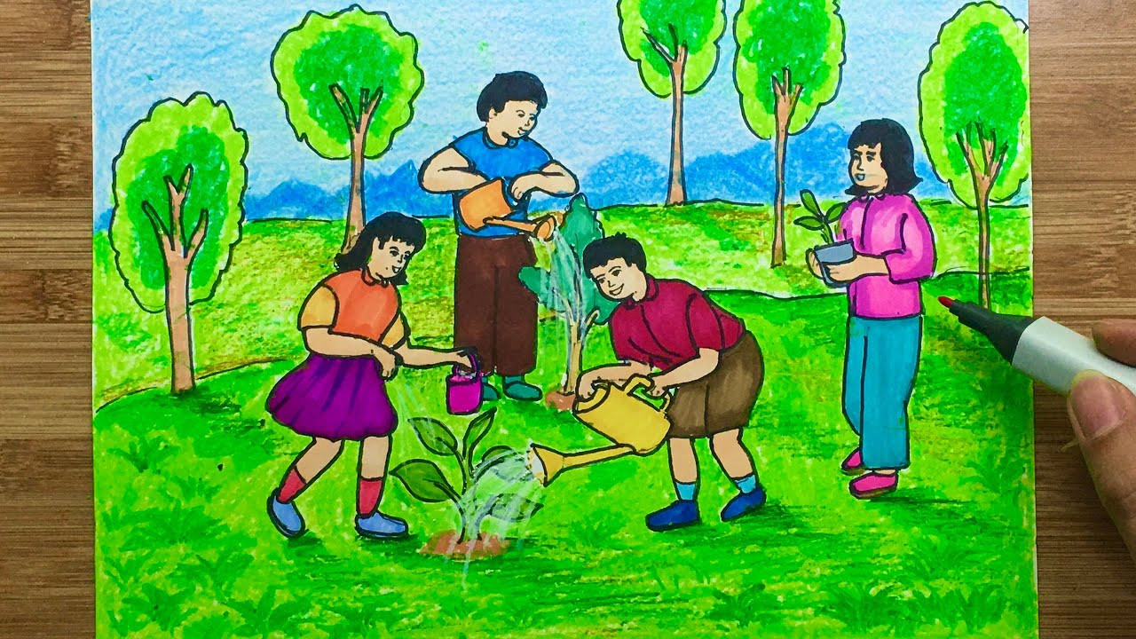 Phác thảo vẽ tranh bảo vệ môi trường đẹp, đơn giản cho người mới bắt đầu