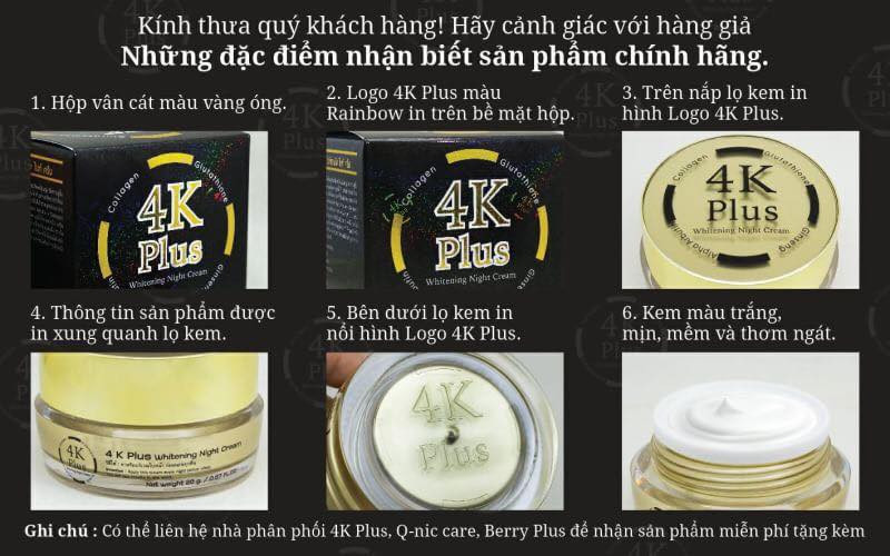 Phân biệt kem dưỡng trắng da 4K Plus chính hãng và hàng giả