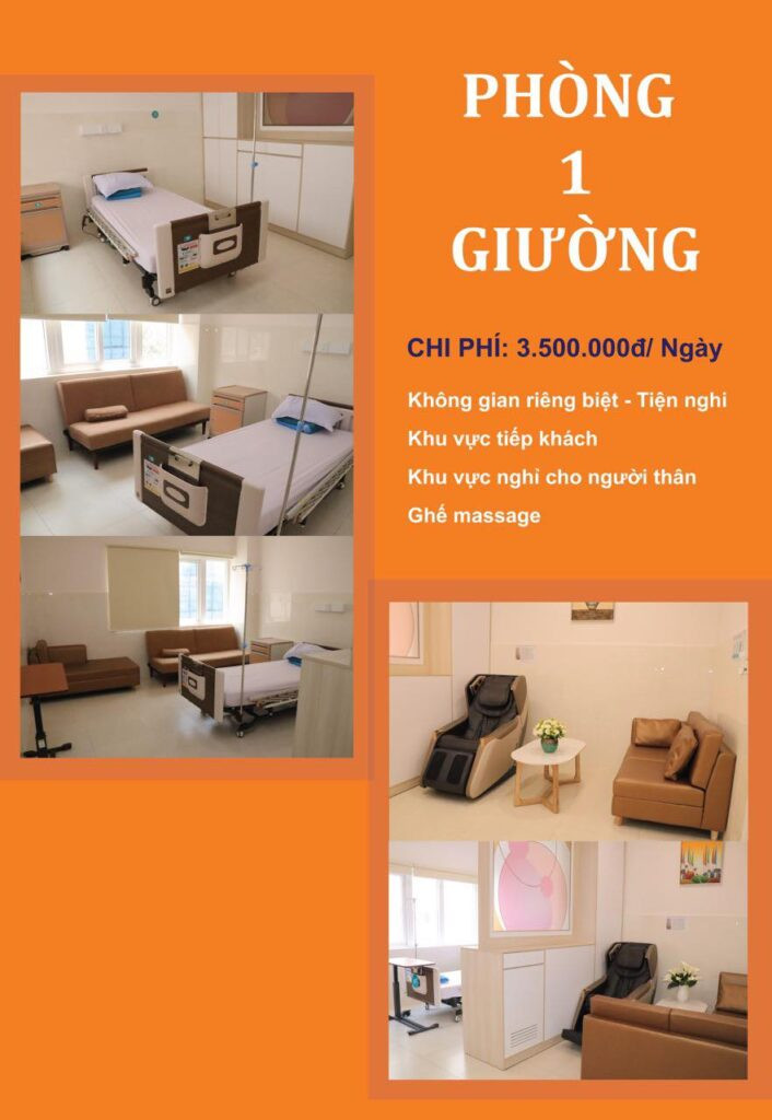 Phòng 1 giường tại Bệnh viện Hùng Vương, loại 1, được trang bị đầy đủ tiện nghi, phản ánh mức giá phòng bệnh viện Hùng Vương tương xứng với dịch vụ.