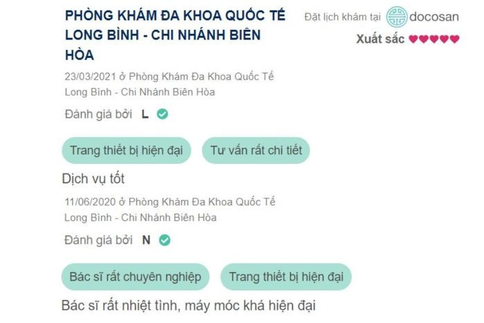 Phòng khám đa khoa quốc tế Long Bình nhận được nhiều đánh giá tích cực từ khách hàng về chất lượng dịch vụ tai mũi họng