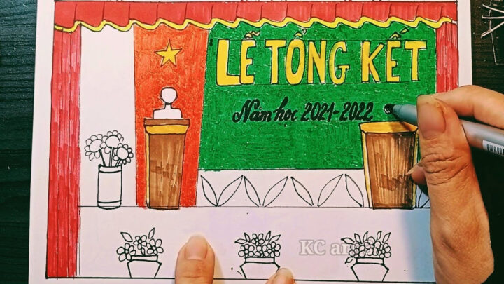 Sân khấu trang trí với tranh vẽ 20/11