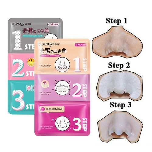 Set 3 bước mặt nạ lột mụn đầu đen Bioaqua tiện lợi