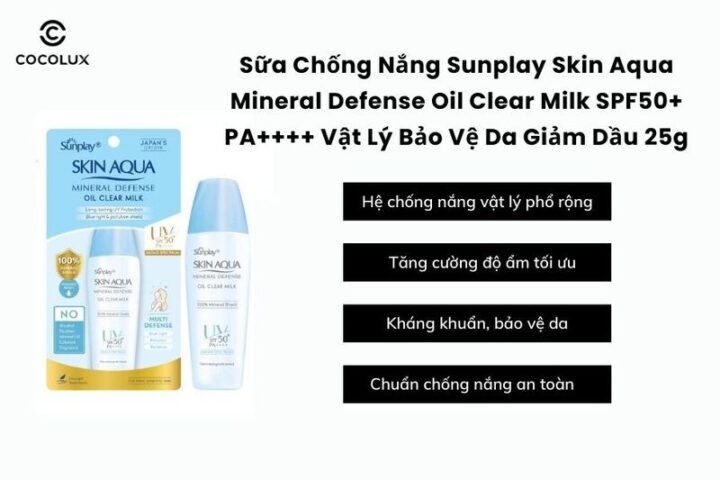 Sữa Chống Nắng Sunplay Skin Aqua Mineral Defense Oil Clear Milk SPF50+ PA++++ Vật Lý Bảo Vệ Da Giảm Dầu 25g