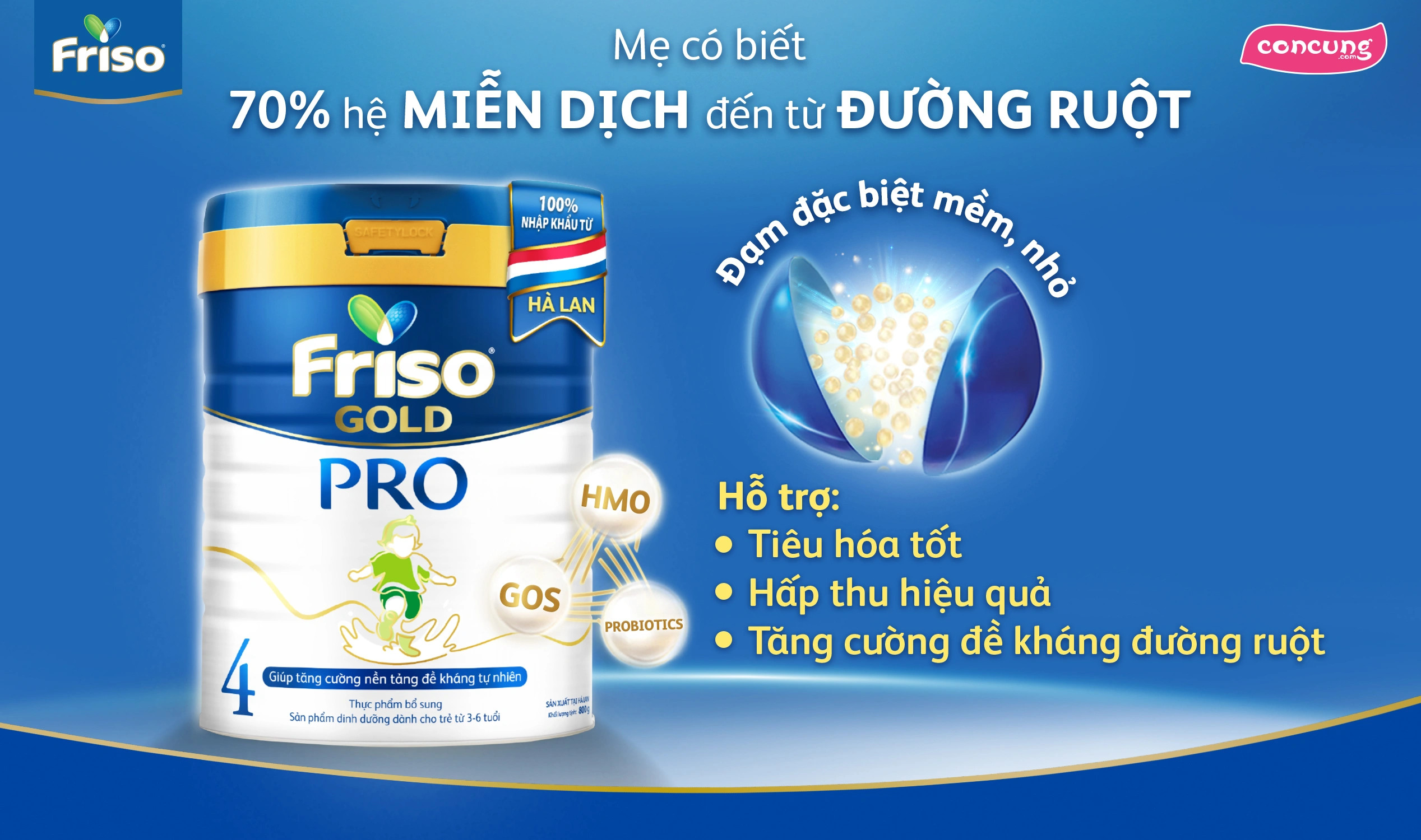 Sữa công thức Friso Gold Pro hỗ trợ tiêu hóa cho bé 7 tháng ăn dặm