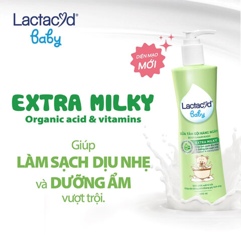 Sữa tắm gội Lactacyd Milky ngừa rôm sảy và kháng viêm hiệu quả cho bé sơ sinh