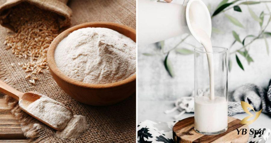 Sữa tươi không đường và cám gạo trong bát