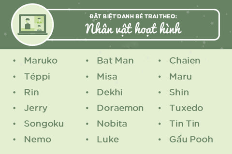biệt danh ở nhà cho bé trai theo nhân vật hoạt hình