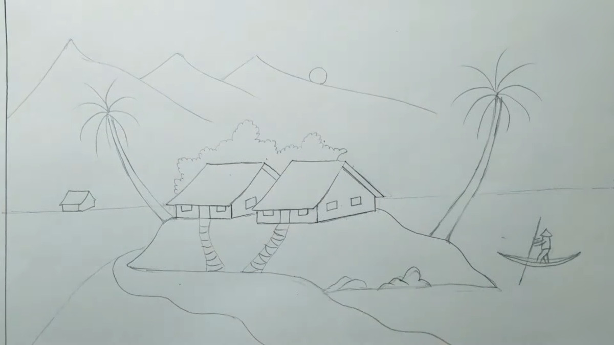 Thêm chi tiết phụ vào bức tranh phong cảnh quê hương, tạo sự sinh động