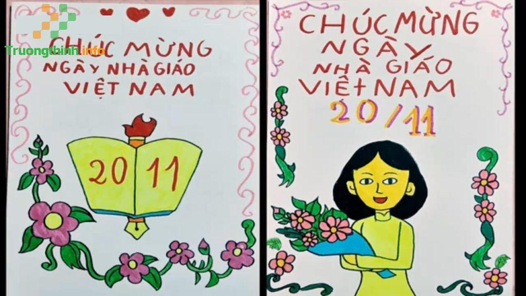 Thiệp chúc mừng 20 11 vẽ tay với chữ nghệ thuật và hoa