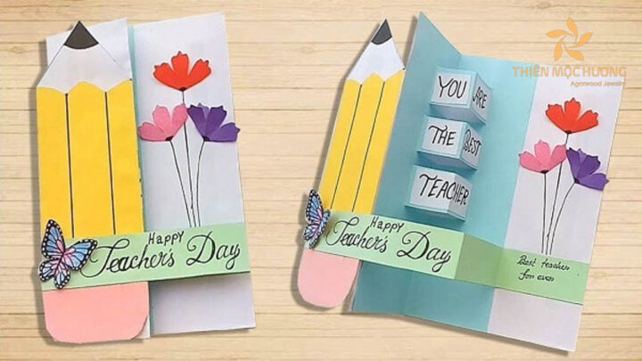 Thiệp chúc mừng 20 tháng 11 tặng cô giáo thiết kế hình bút chì độc đáo