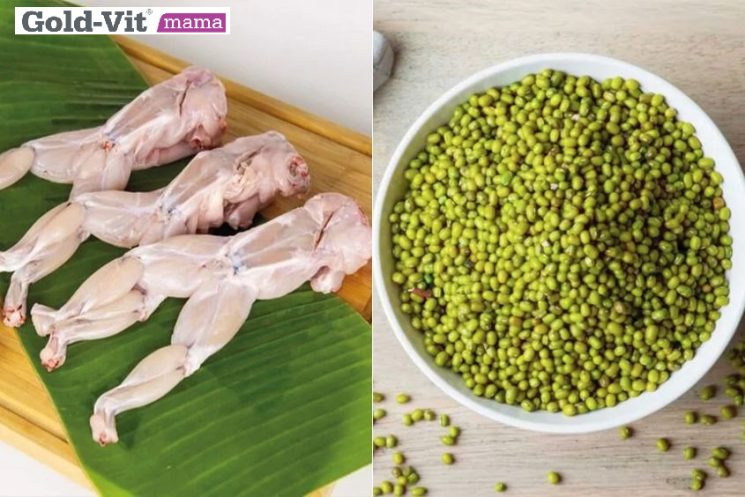 Thịt ếch nấu với đậu xanh tạo thành món cháo thơm ngon, giải đáp thắc mắc bầu ăn cháo ếch được không