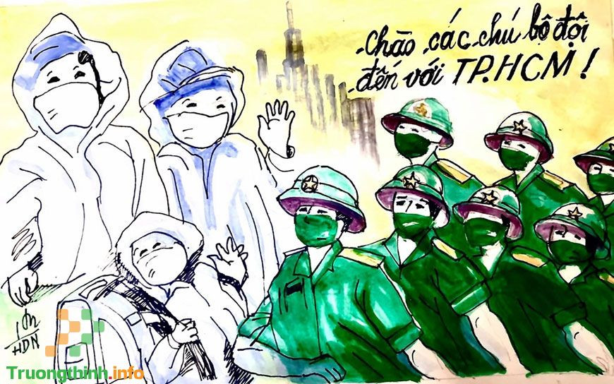 Tranh chào mừng quân nhân đến với TPHCM chống dịch