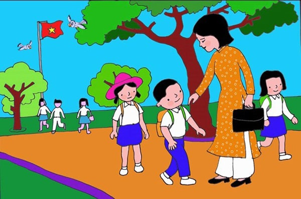 Tranh chủ đề trường mầm non của bé vui vẻ
