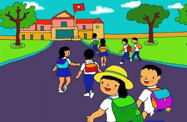 Tranh chủ đề trường mầm non của bé xinh xắn