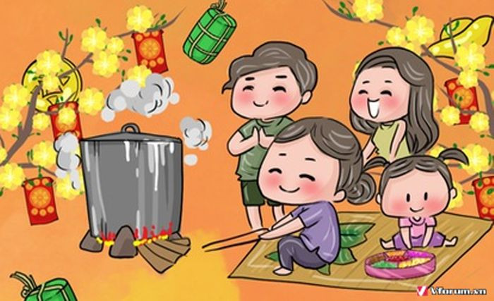 Tranh ngày Tết với hình ảnh em bé đáng yêu và hoa mai rực rỡ