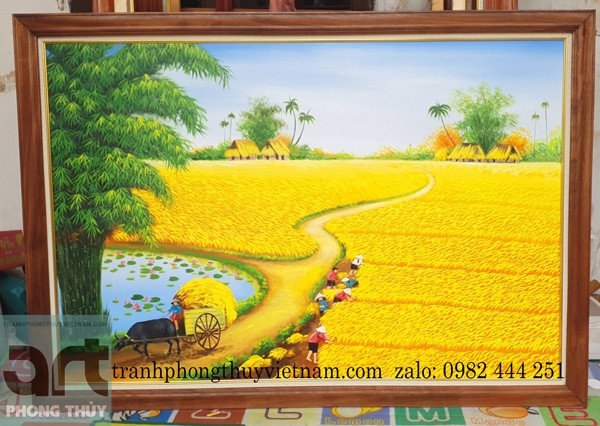 Tranh phong cảnh cánh đồng lúa chín mang lại bình yên