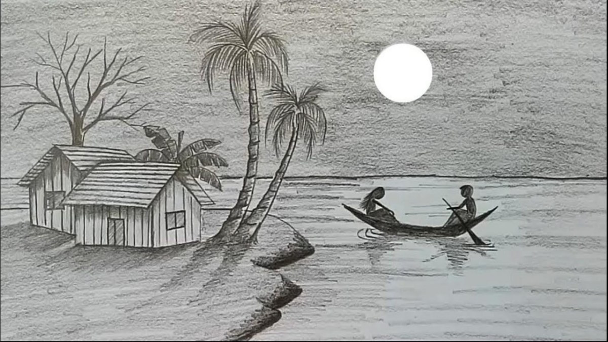 Tranh phong cảnh quê hương: Bến đò và người lái đò trên sông