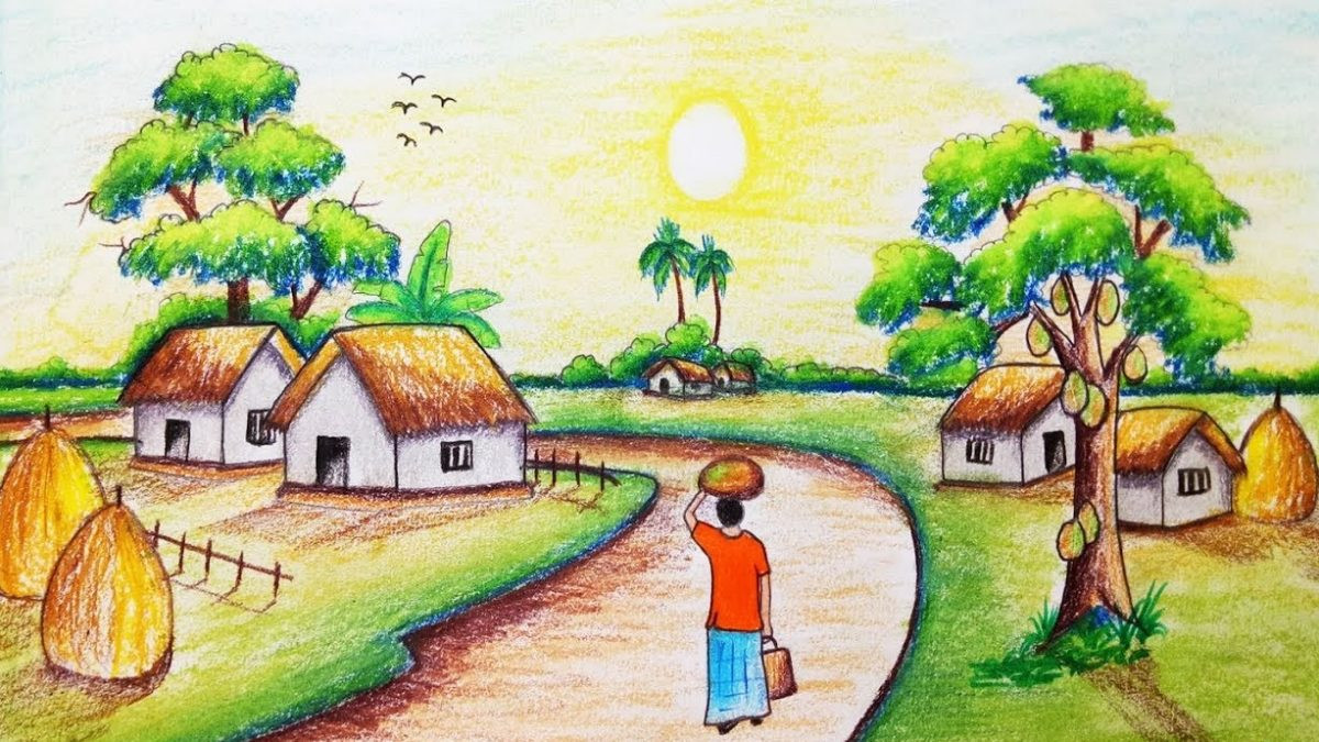 Tranh phong cảnh quê hương: Cảnh ngôi nhà bên sông gợi nhớ tuổi thơ