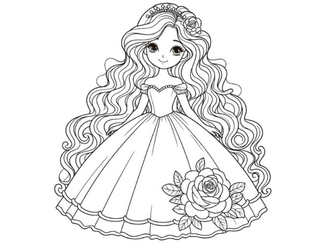 Tranh tô màu anime chibi dễ thương: Công chúa sang trọng trong phòng khách