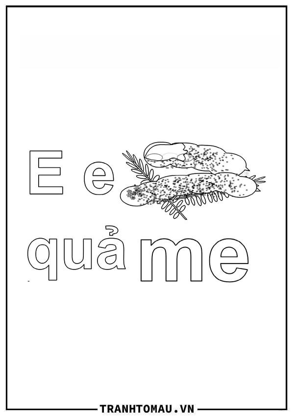 Tranh tô màu chữ E tiếng Việt hình quả me chua chua cho bé