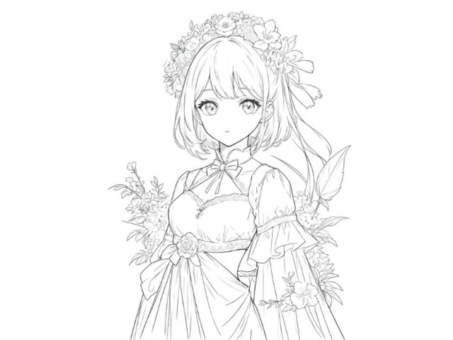 Tranh tô màu công chúa anime chibi dễ thương: Công chúa mơ màng giữa trời xanh