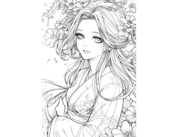 Tranh tô màu công chúa anime chibi dễ thương: Nàng tiên cổ trang