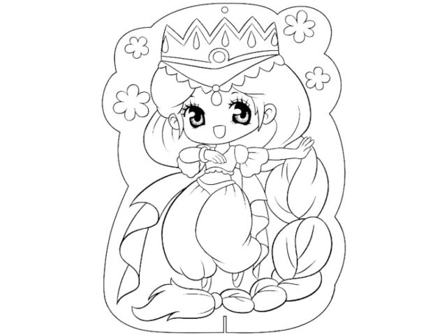 Tranh tô màu công chúa anime chibi dễ thương: Nét vẽ đáng yêu