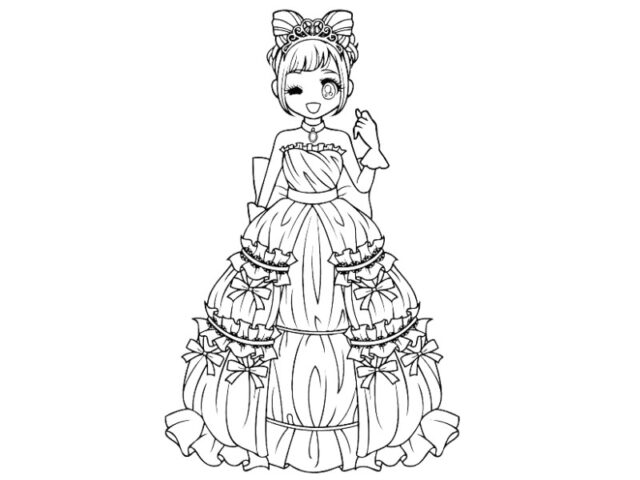 Tranh tô màu công chúa anime chibi dễ thương: Nụ cười rạng rỡ