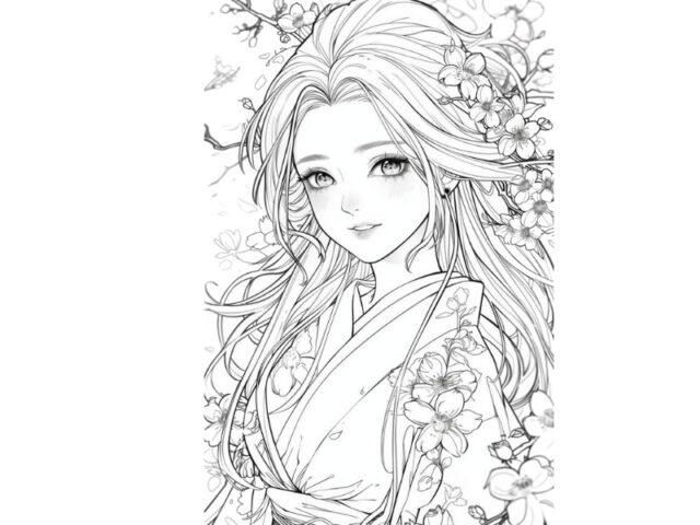 Tranh tô màu công chúa anime chibi dễ thương: Vẻ đẹp cổ trang