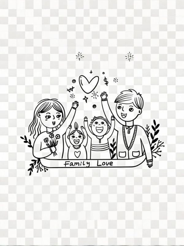 Tranh tô màu gia đình 4 người đang cùng nhau đạp xe