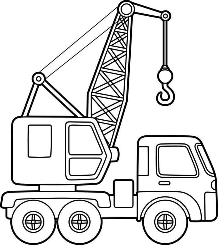 Tranh tô màu xe cảnh sát cho bé cùng xe ô tô cần cẩu