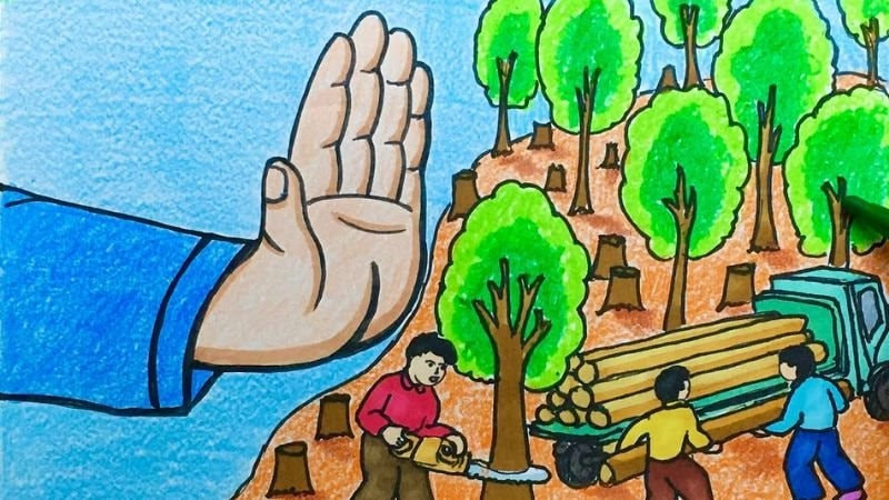 Tranh vẽ bảo vệ môi trường đẹp thể hiện sự hài hòa giữa thiên nhiên và con người