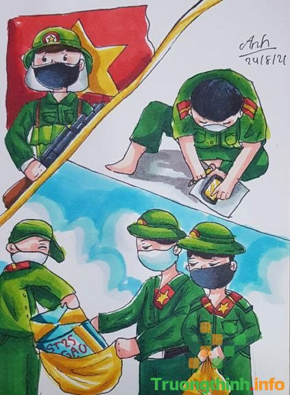 Tranh vẽ bộ đội chống dịch giản dị và gần gũi