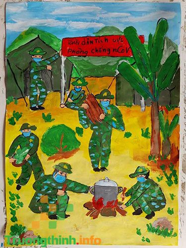 Tranh vẽ quân nhân chống dịch đầy ý nghĩa và truyền cảm hứng