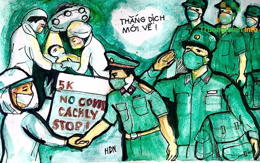 Tranh vẽ quân nhân chống dịch với nét vẽ đẹp và ý nghĩa