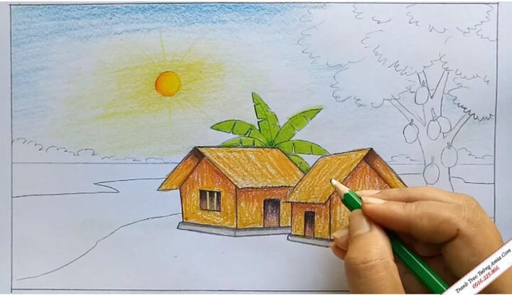 Vẽ tranh phong cảnh quê hương đơn giản, thể hiện tình yêu đất nước