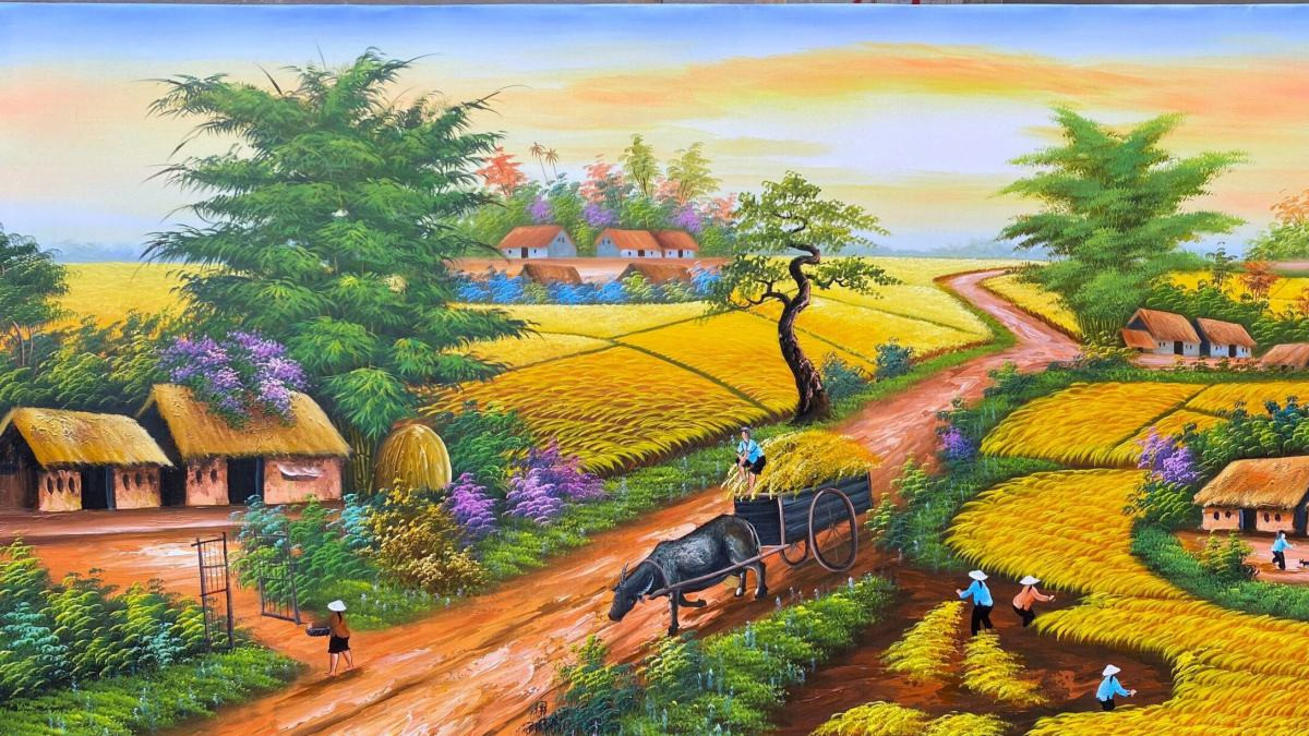 Vẽ tranh phong cảnh quê hương: Ngôi nhà nhỏ với hàng tre xanh