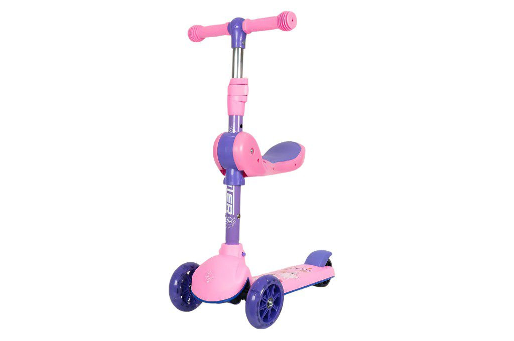 Xe scooter ba bánh màu xanh lá với chỗ ngồi, một lựa chọn vận động thú vị cho bé 4 5 tuổi.