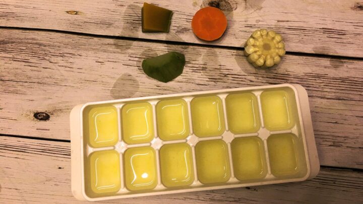 Nước dùng dashi cho bé ăn dặm được bảo quản trong khay đá