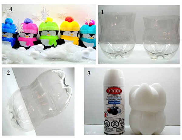 Những chú chim cánh cụt cute từ chai nhựa