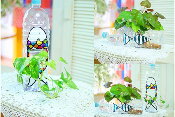 Các mẫu bình hoa sáng tạo từ chai nhựa cũ