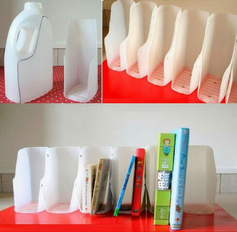 Kệ sách độc đáo từ can nhựa và gỗ