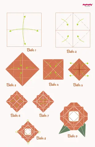 5. Cách gấp hoa hồng origami siêu độc đáo