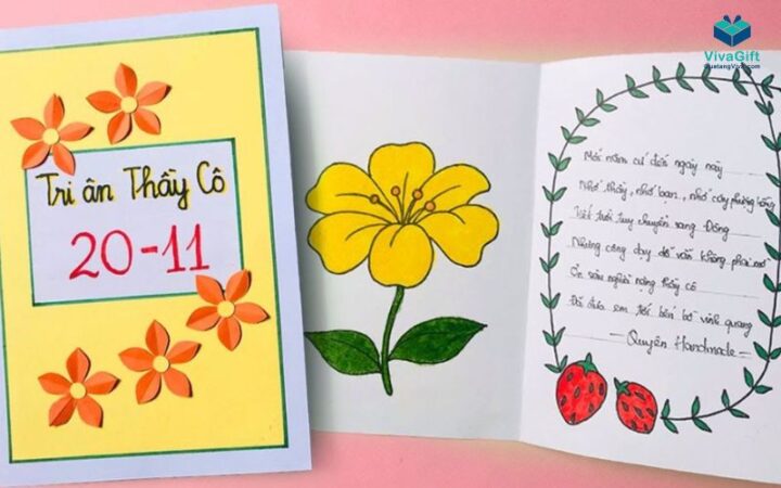 Mẫu thiệp 20 11 đơn giản nhất trang trí hoa