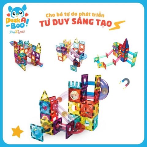 Bé chơi xếp hình nam châm STEAM – đồ chơi lắp ráp cho bé 6 tuổi phát triển tư duy không gian