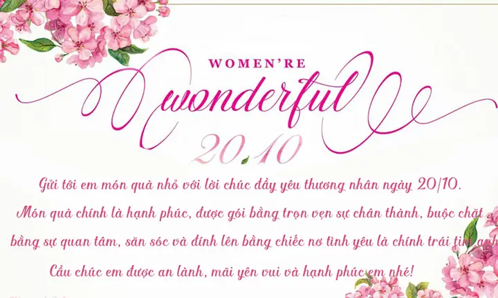 3Lời chúc ngày Phụ nữ Việt Nam 20/10 tặng người yêu, vợ