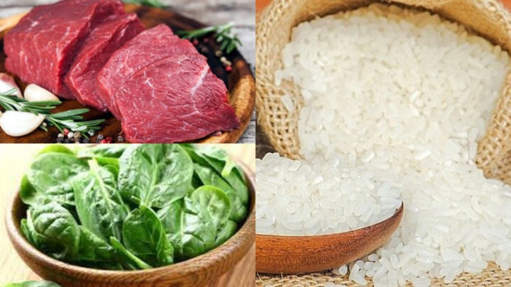Nguyên liệu món ăn cháo thịt bò rau mồng tơi