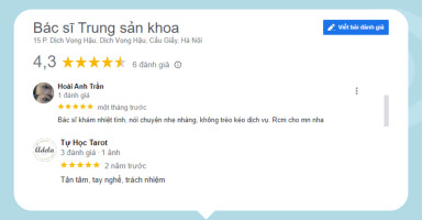 Phản hồi của khách hàng tại phòng khám sản BS Trung